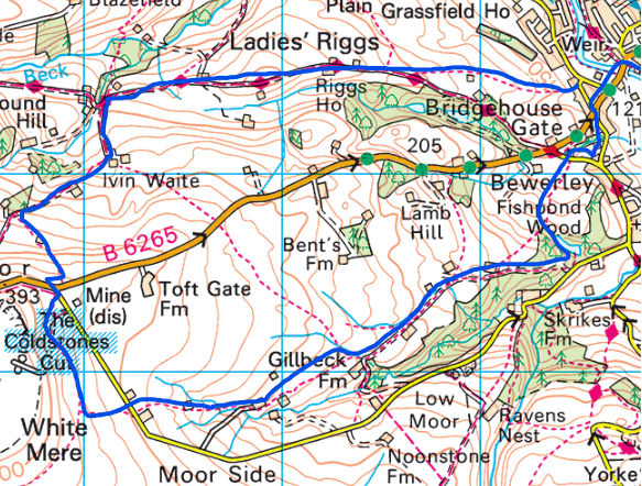 Pateley Bridge to Coldstones Cut route map